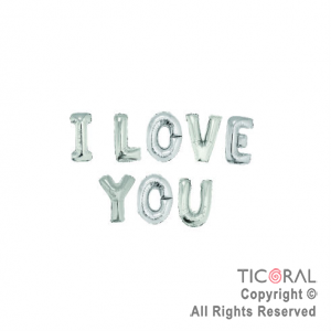 GLOBO METALIZADO FRASE I LOVE YOU  PLATA OVNI 14